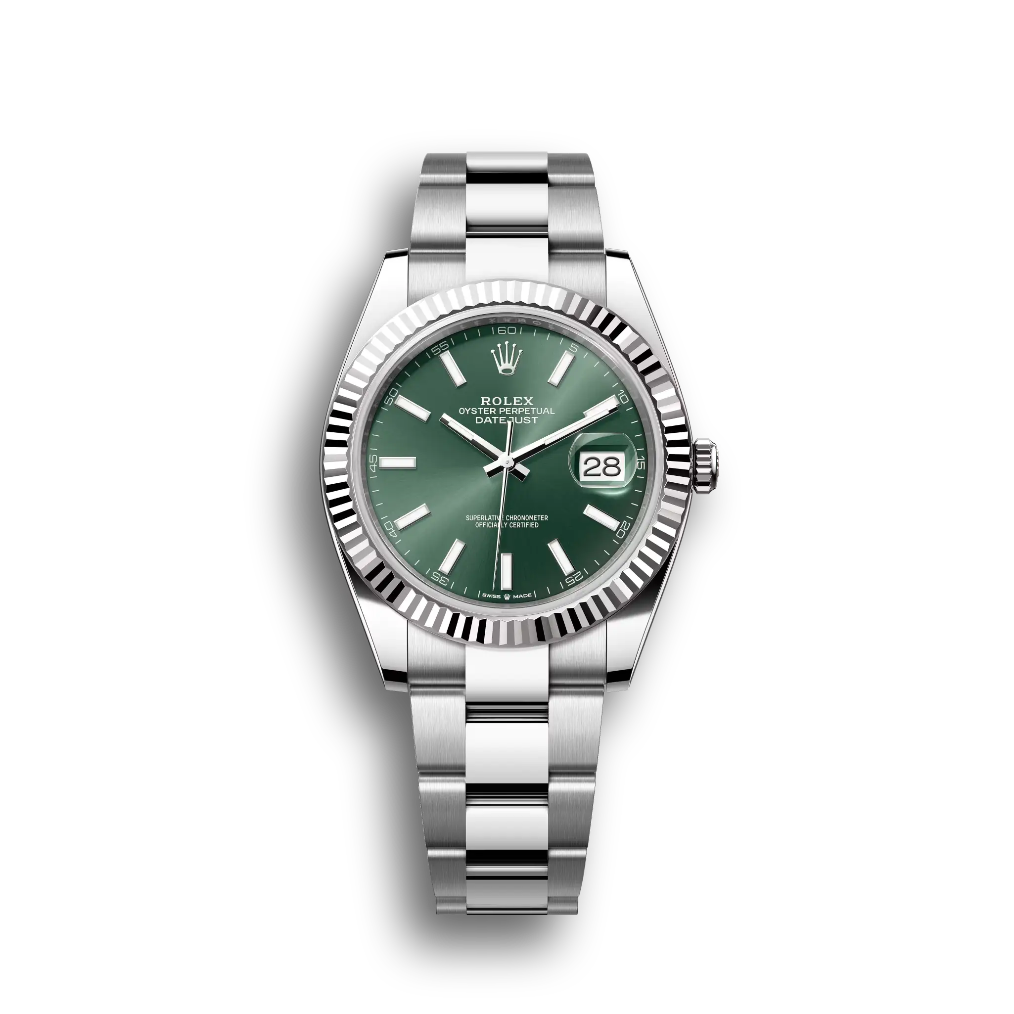 Datejust: Oystersteel and white gold, mint green, m126334-0027
