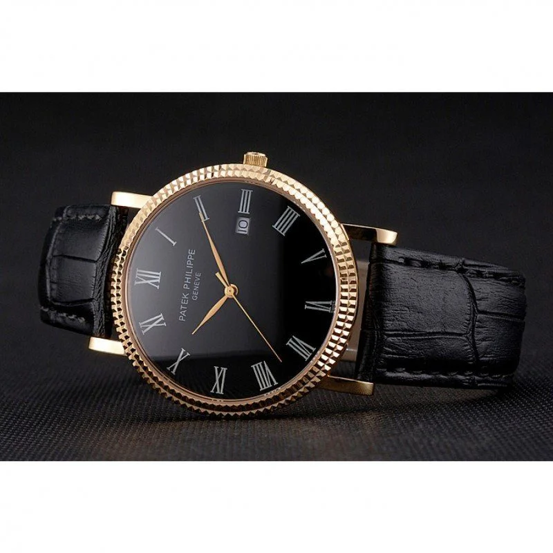 Calatrava Black Dial Roman 40 mm, Yellow Gold Plated
