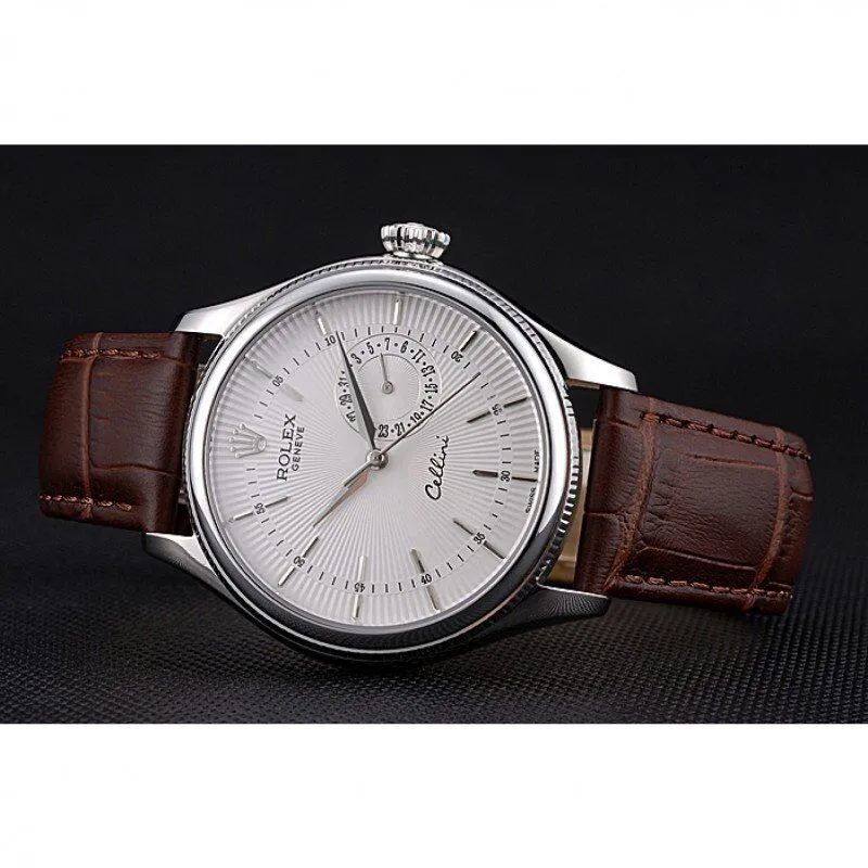 Cellini White Dial Stainless Steel Case Brown Leather Bracelet 622723