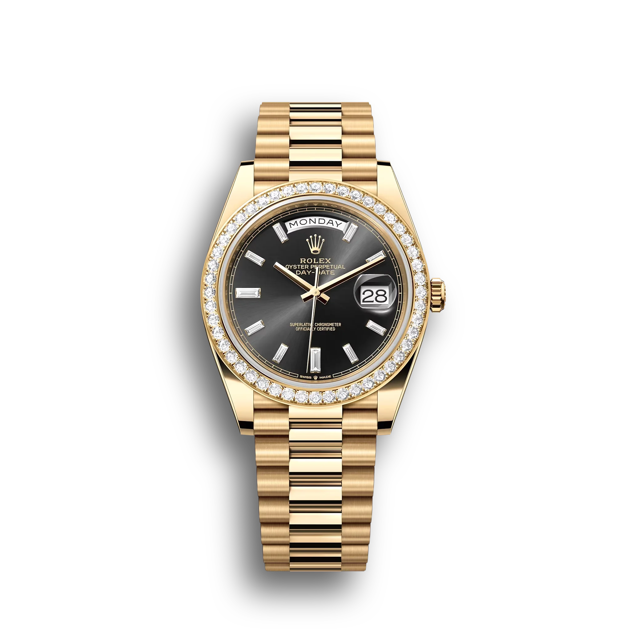 Day-Date: Yellow gold, bright black, diamond-set, m228348rbr-0001