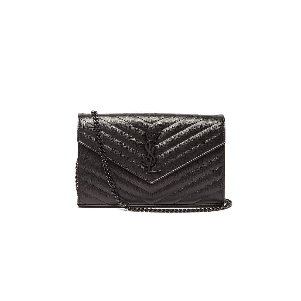YSL Saint Laurent Chain-strap YSL-plaque grained-leather wallet