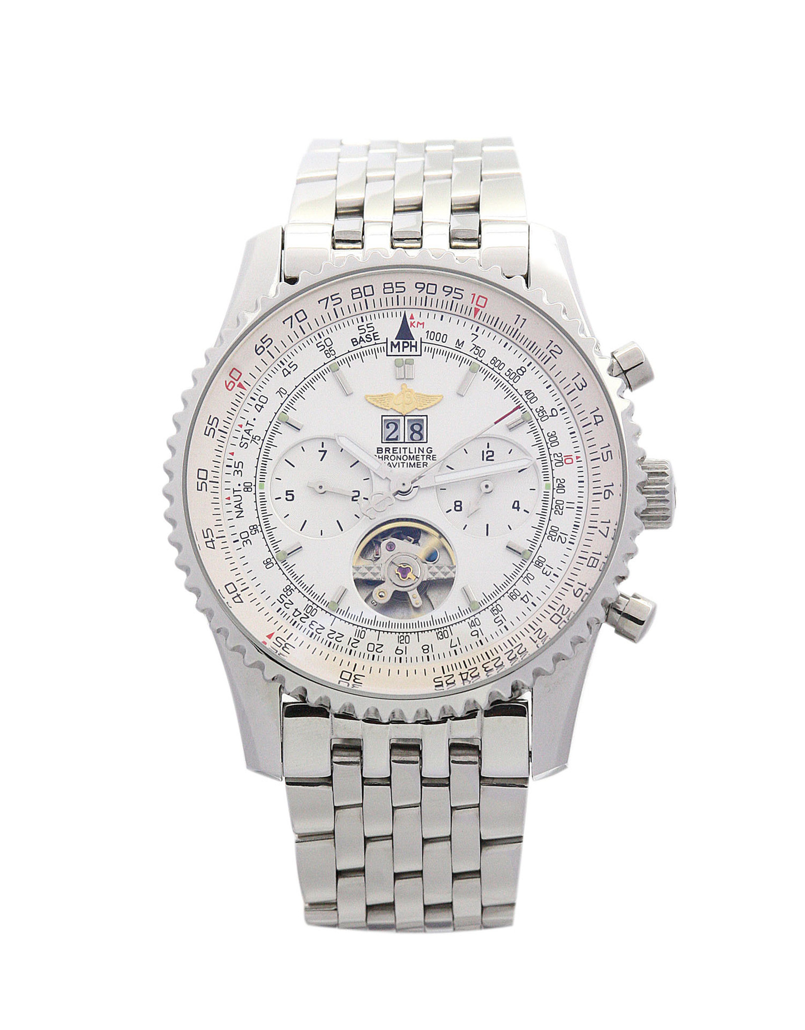Navitimer World White Dial Stainless Steel Strap A24322