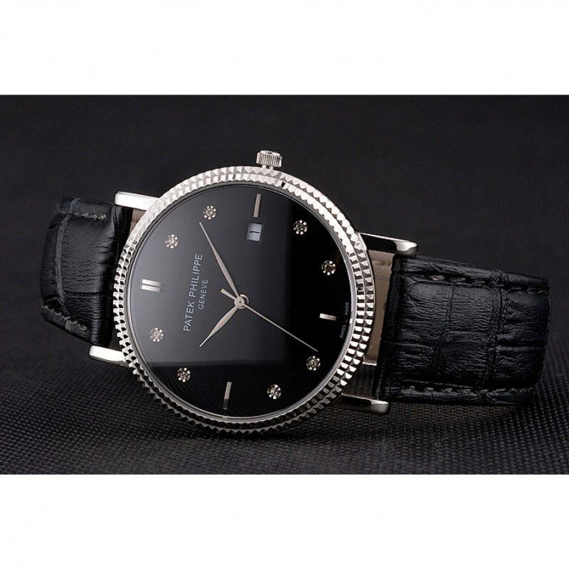 Calatrava Black Dial Diamond 40 mm, Stainless Steel