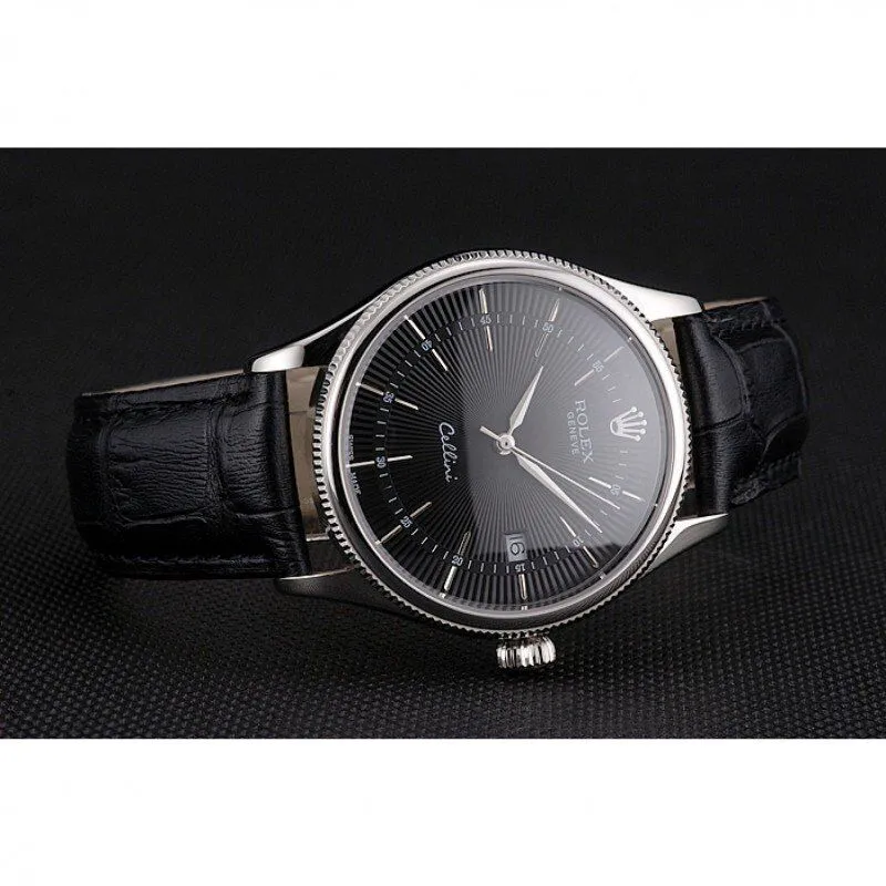 Swiss Cellini Date Black Dial Stainless Steel Case Black Leather Strap