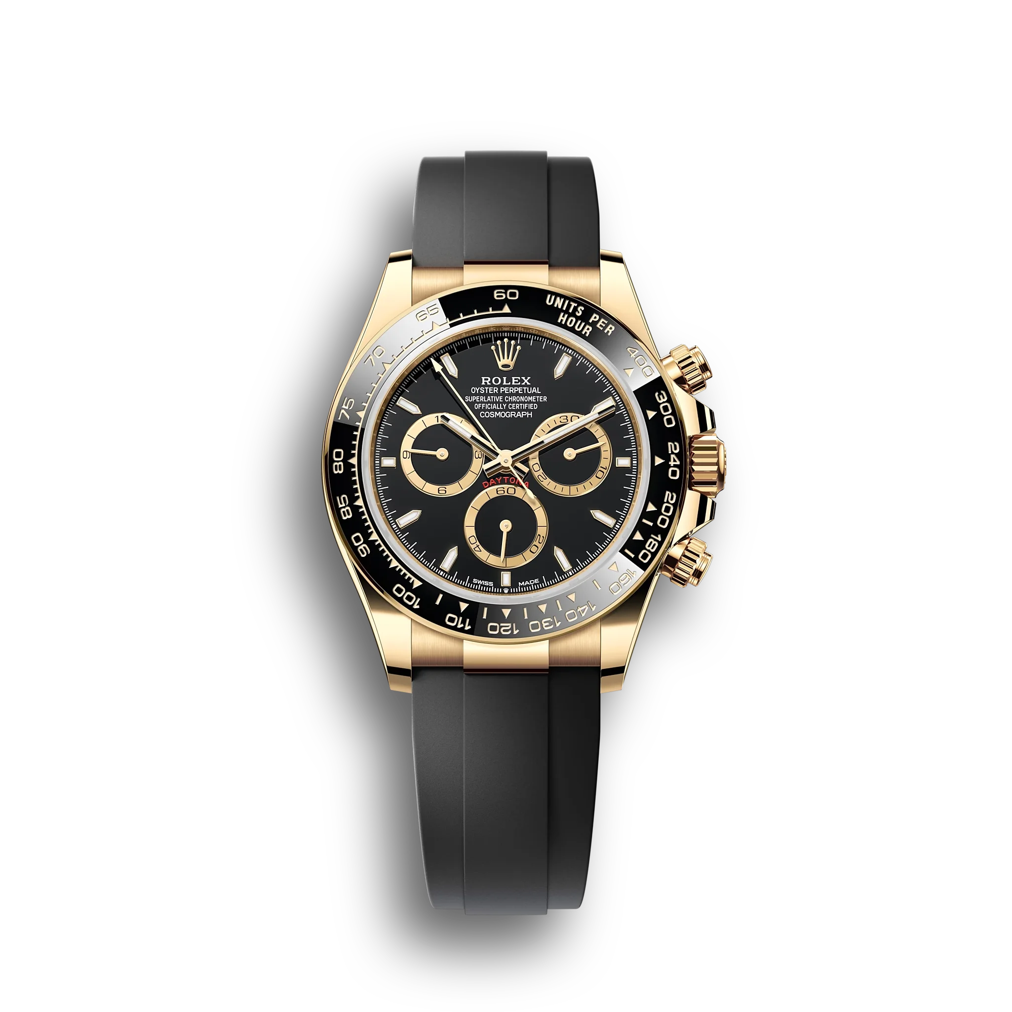Daytona Cosmograph: Oyster, Yellow gold, black dial, Oysterflex bracelet, black Cerachrom bezel, tachymetric scale, m126518ln-0008