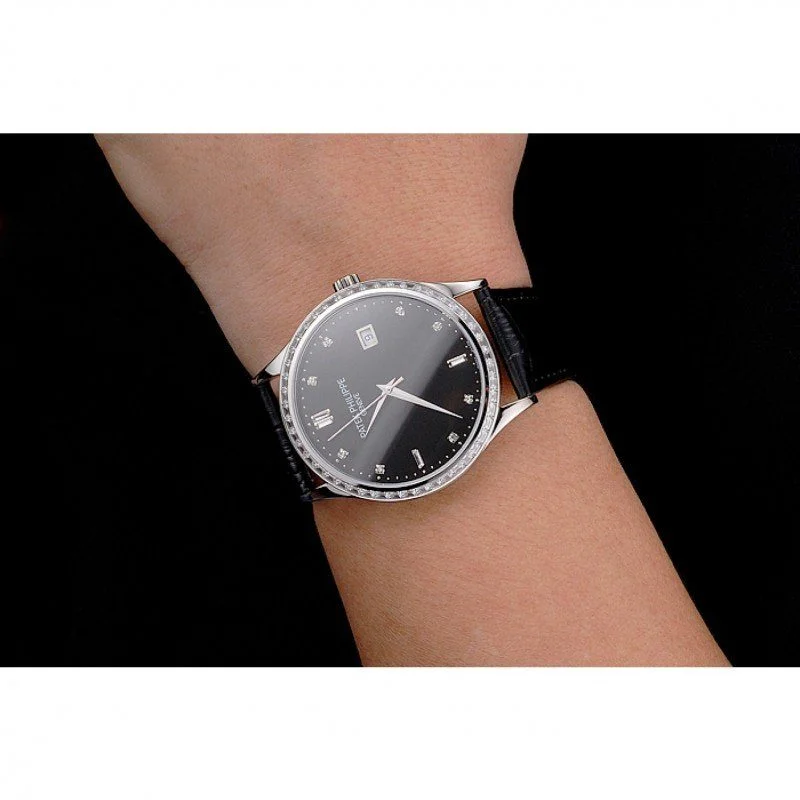 Calatrava Black Dial Diamond 38 mm, Stainless Steel