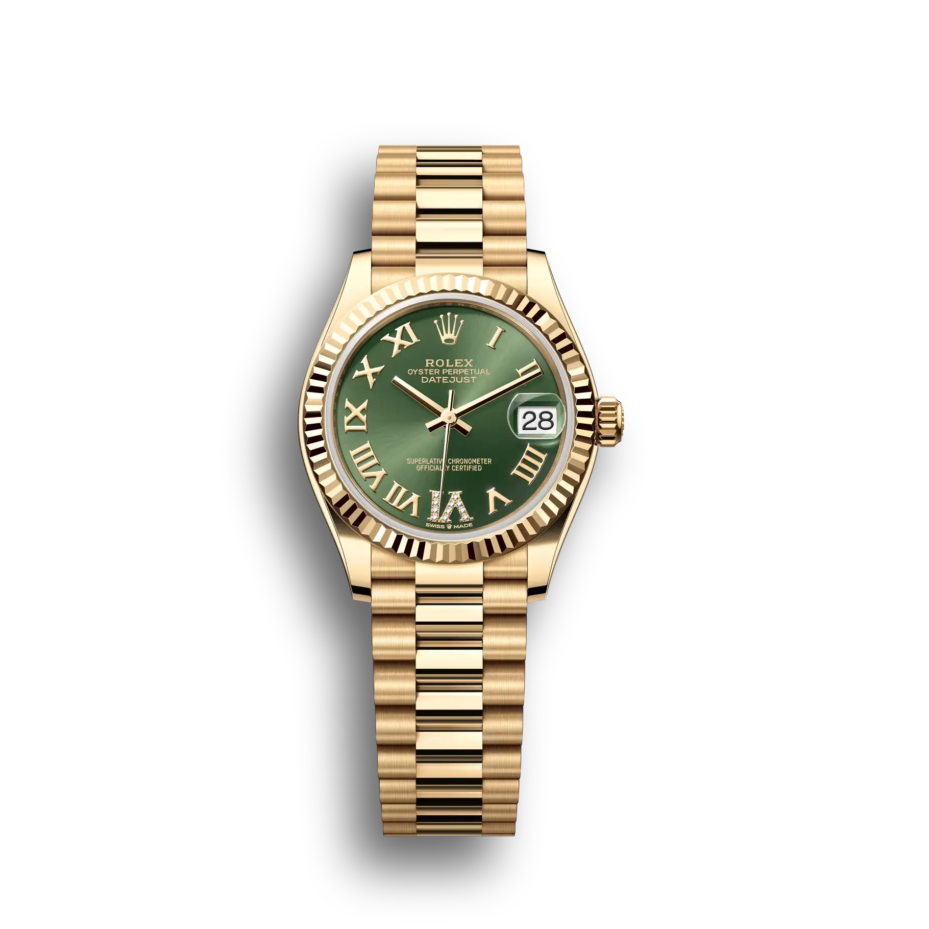 Datejust: Yellow gold, olive-green, diamond-set, m278278-0030