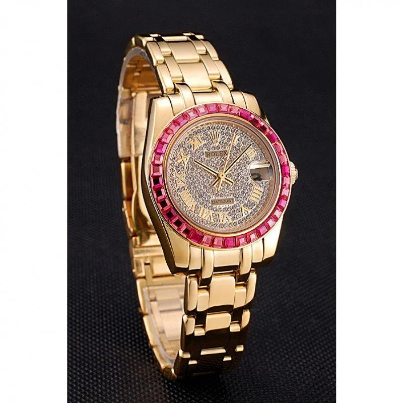 Datejust Diamond Dial Pink Jewels Bezel Gold Case And Bracelet 622835