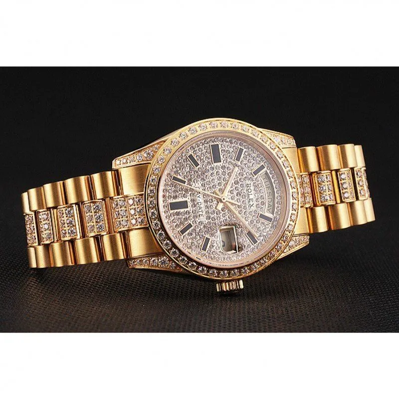 Swiss Day-Date Yellow Gold Diamond Pave