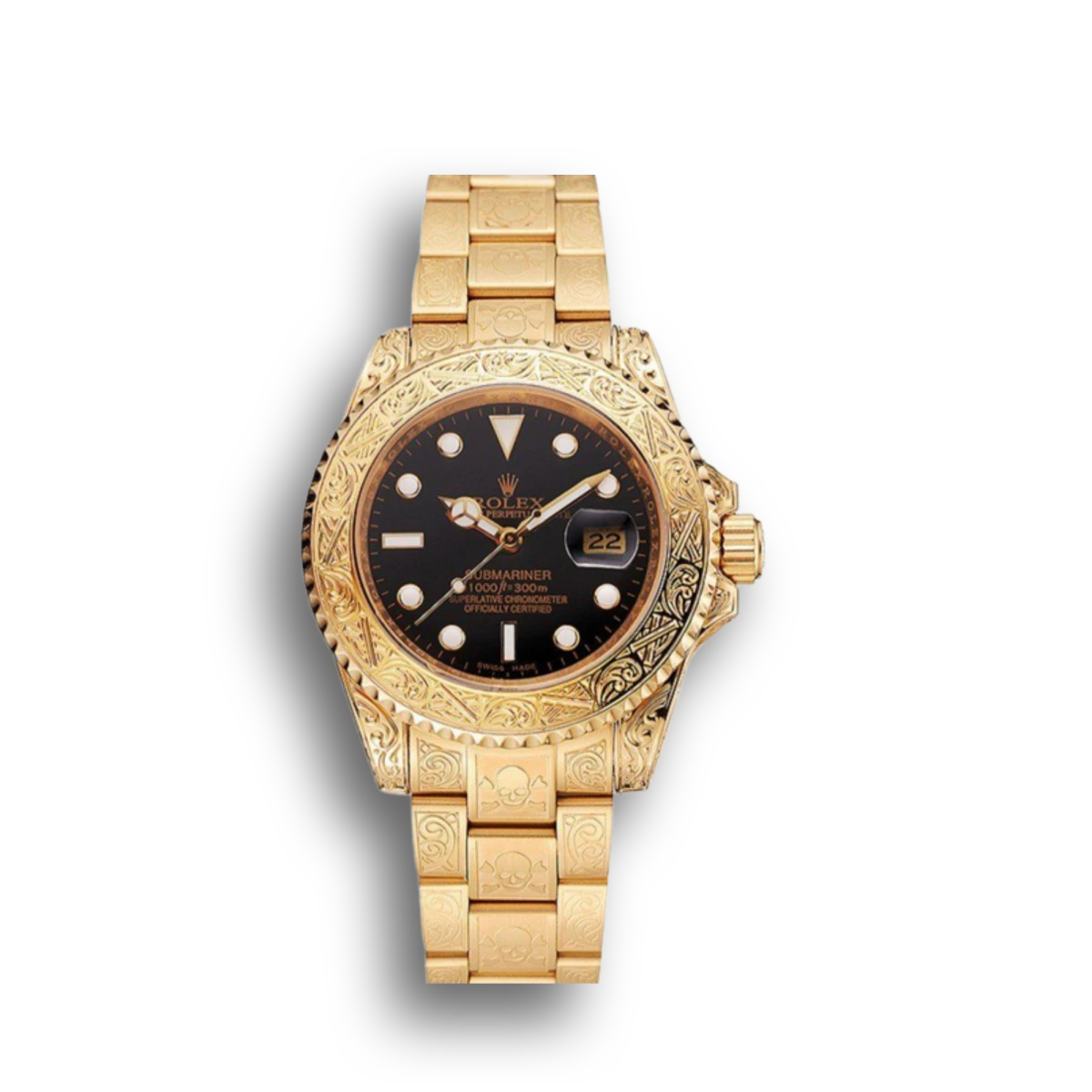 Swiss Submariner Skull Limited Edition Black Dial Gold Case And Bracelet 1454071