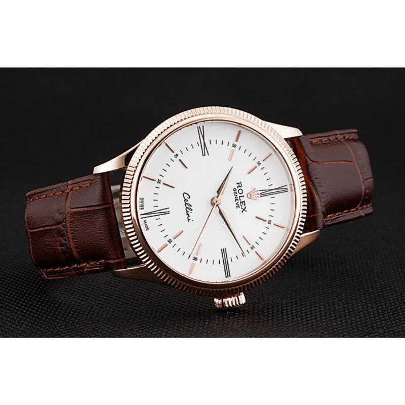 Swiss Cellini Time Gold Case White Dial Brown Leather Bracelet 622655
