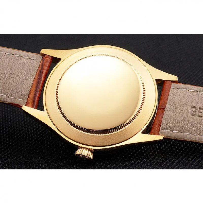 Swiss Cellini Gold Dial And Markings Gold Case Light Brown Leather Strap