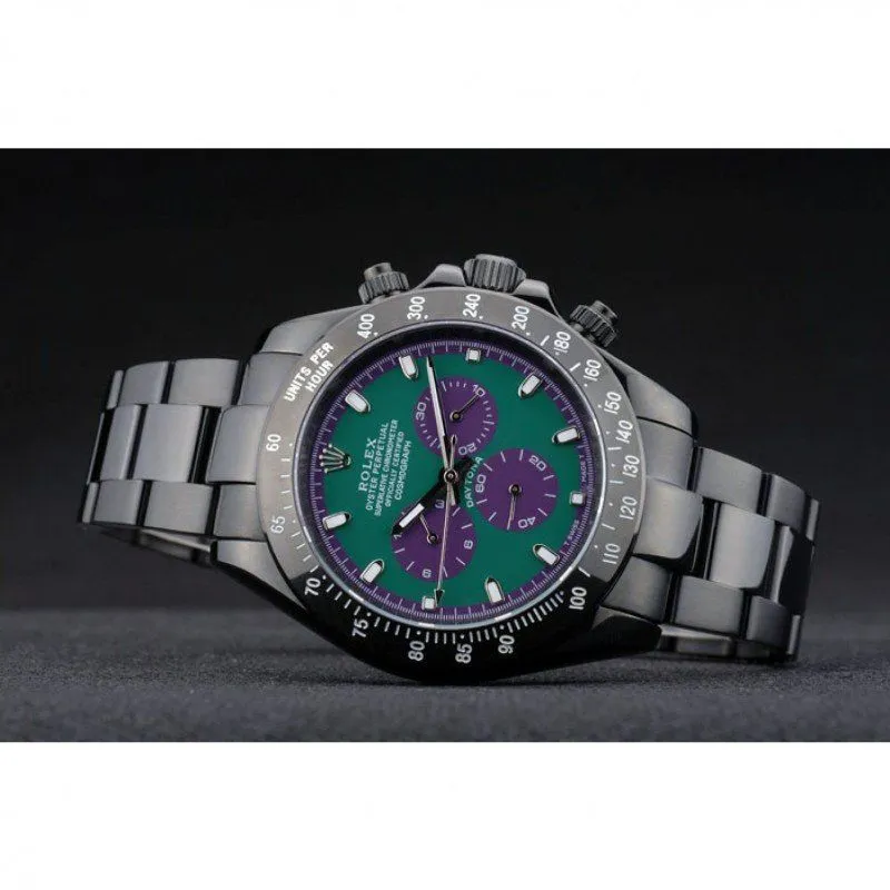 Daytona Black Ion Plated Tachymeter Black Stainless Steel Strap Green Dial 80246