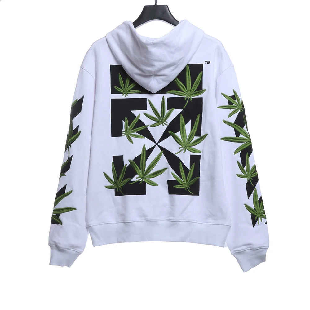 Embroidered Leaf Arrow Hoodie (Black / White)