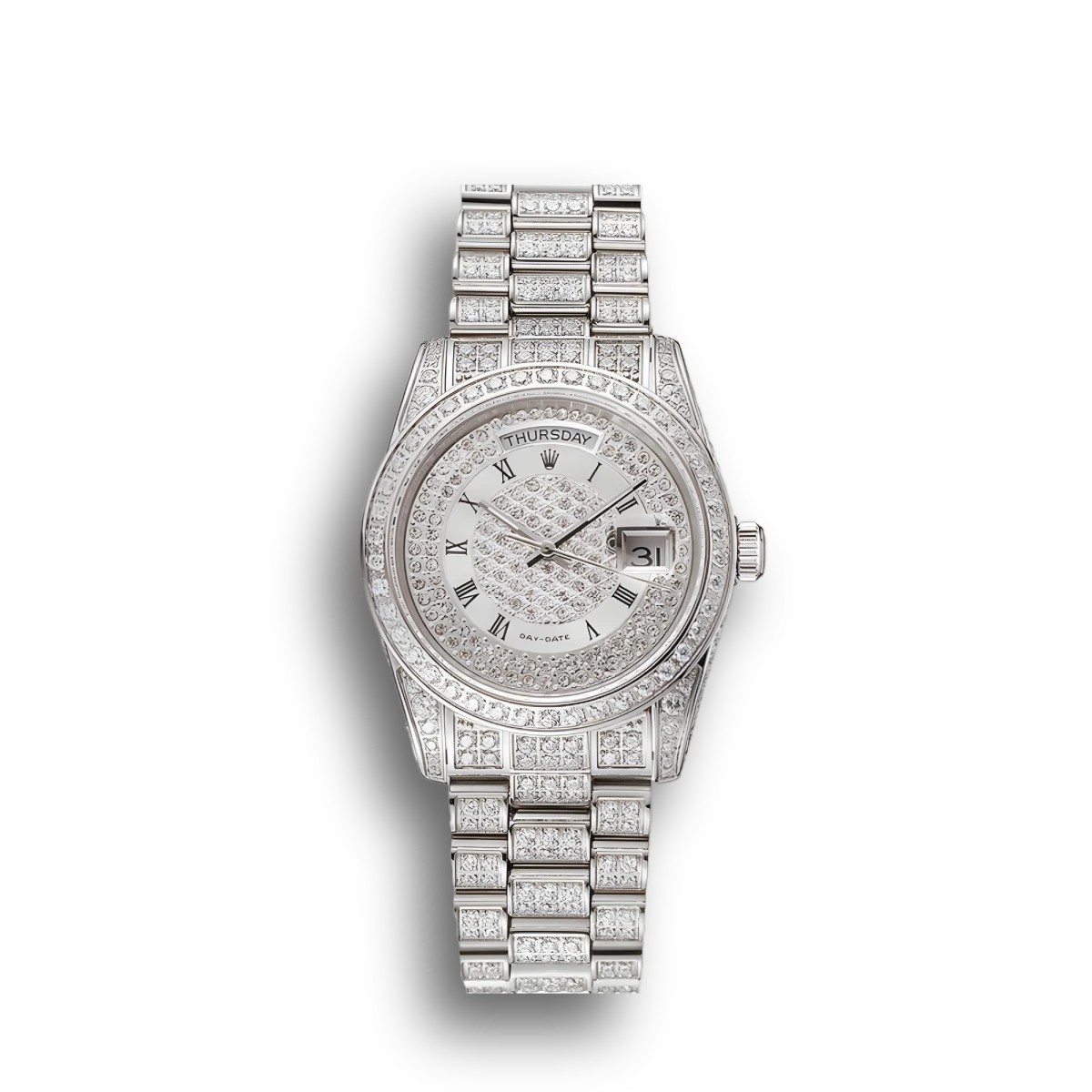 Swiss Day-Date Diamond Pave Dial Diamond Case Diamond Bracelet 1453950