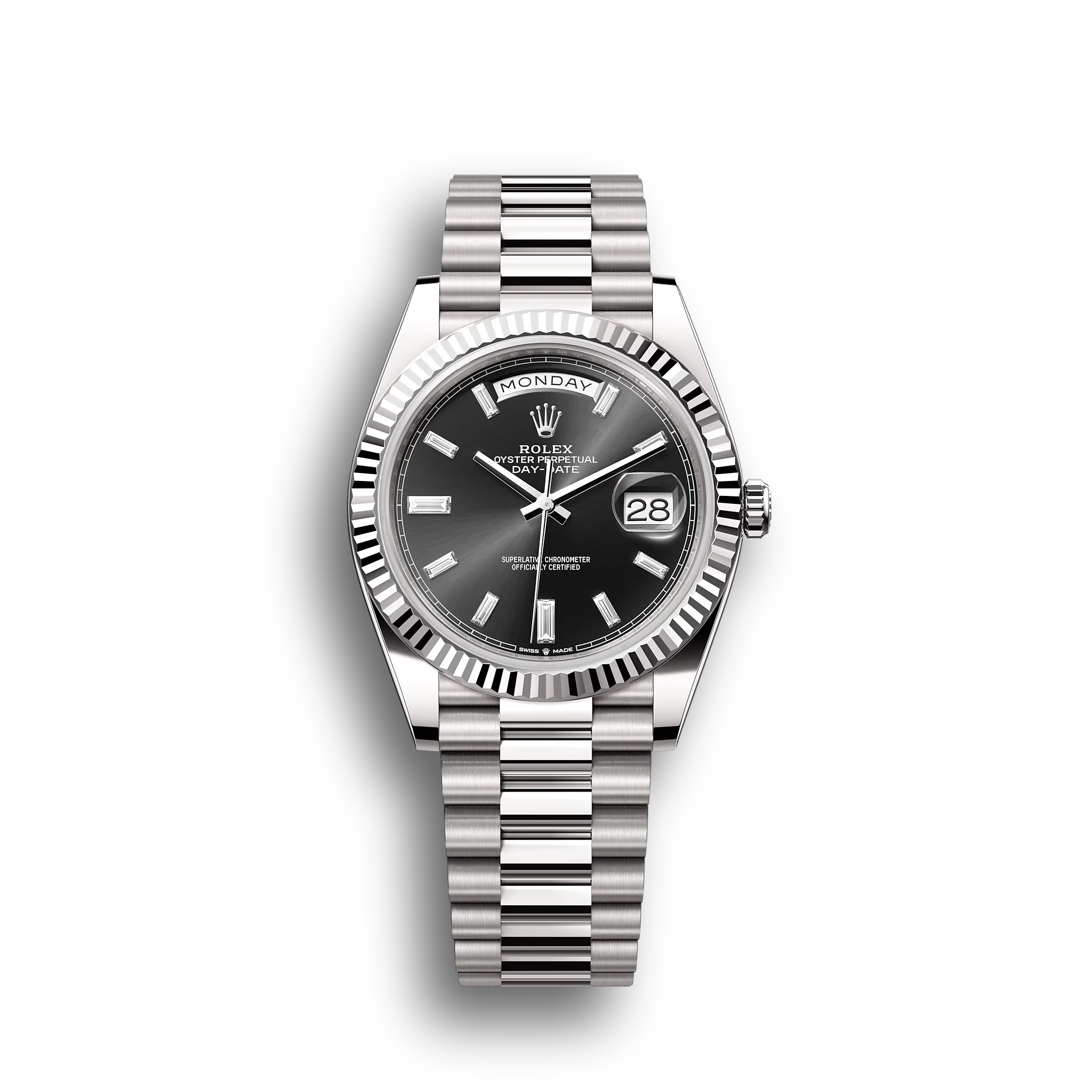 Day-Date: platinum, bright black, diamond-set, m228239-0005