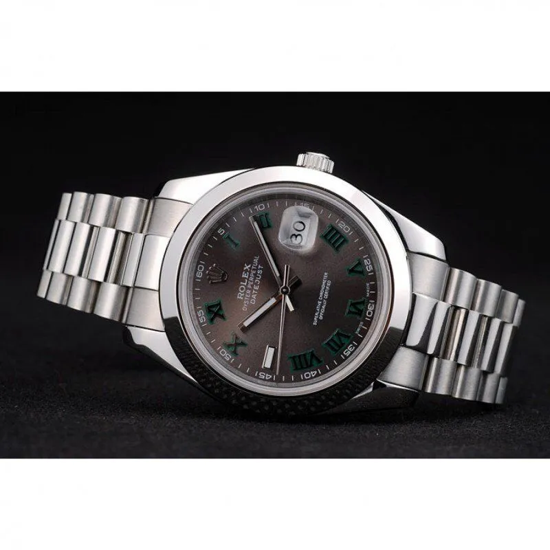 Swiss DateJust Polished Stainless Steel Bezel Grey Dial 42000
