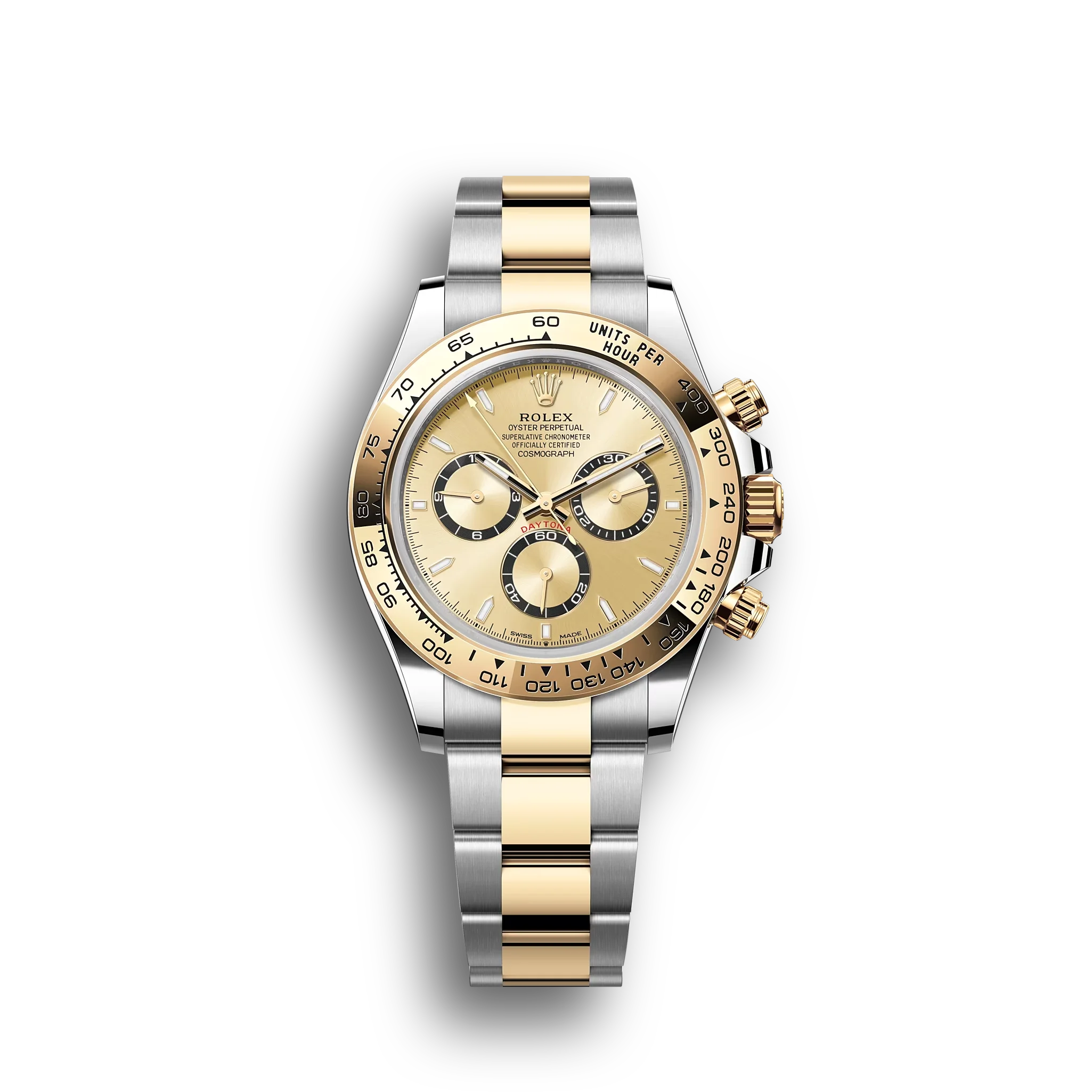 Daytona Cosmograph: Oyster, Oystersteel and yellow gold, golden dial, Oyster bracelet, yellow gold bezel, tachymetric scale, m126503-0004