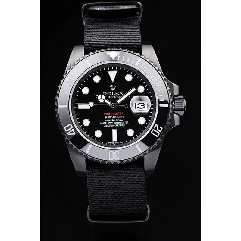 Swiss Submariner Pro-Hunter Black Fabric Strap Black Dial
