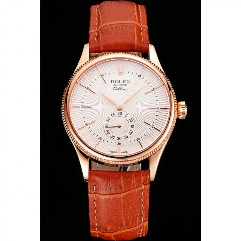 Swiss Cellini White Dial Rose Gold Case Light Brown Leather Strap