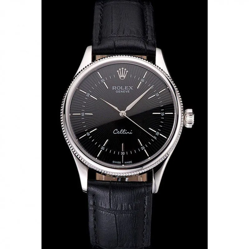 Swiss Cellini Black Dial Steel Case Black Leather Strap