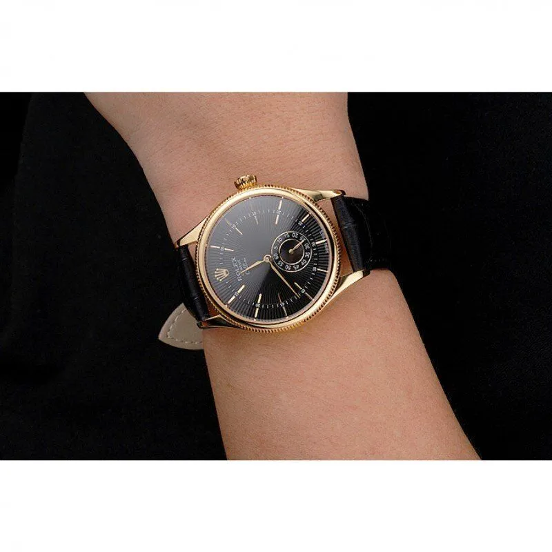 Swiss Cellini Black Dial Gold Case Black Leather Strap