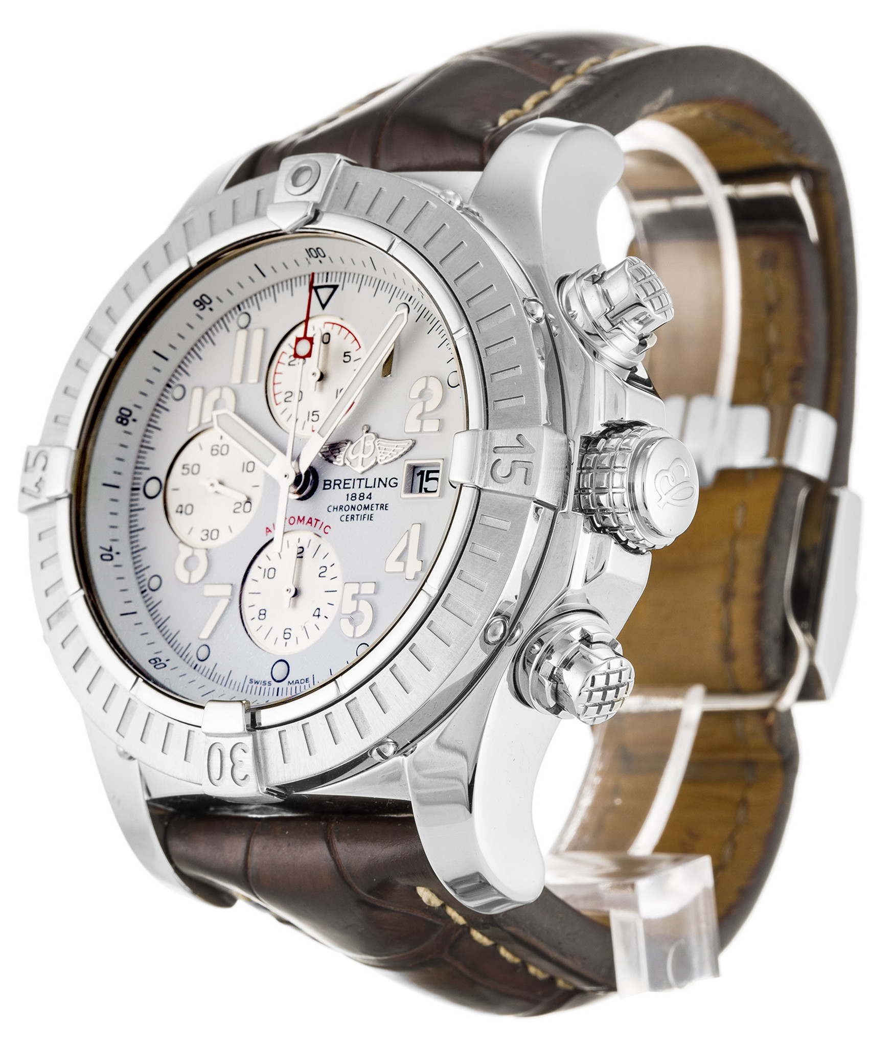 Super Avenger White Dial Leather Strap A13370