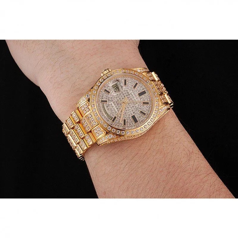 Swiss Day-Date Yellow Gold Full Diamond Pave