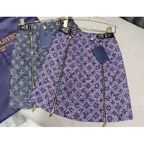 Louis Vuitton Monogram tweed Mini Skirt With Zip Detail Gray and Navy