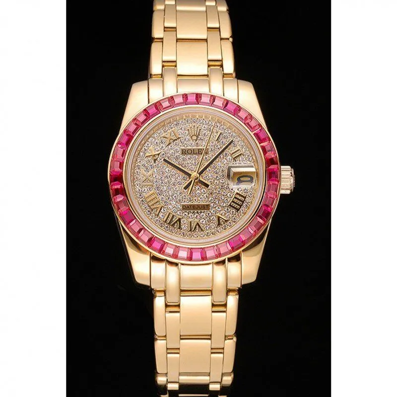 Datejust Diamond Dial Pink Jewels Bezel Gold Case And Bracelet 622835