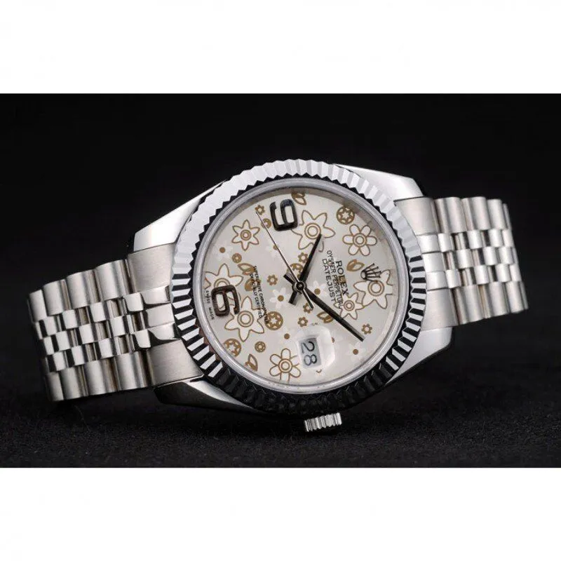 DateJust Stainless Steel Ribbed Bezel Flower Silver Dial 41983