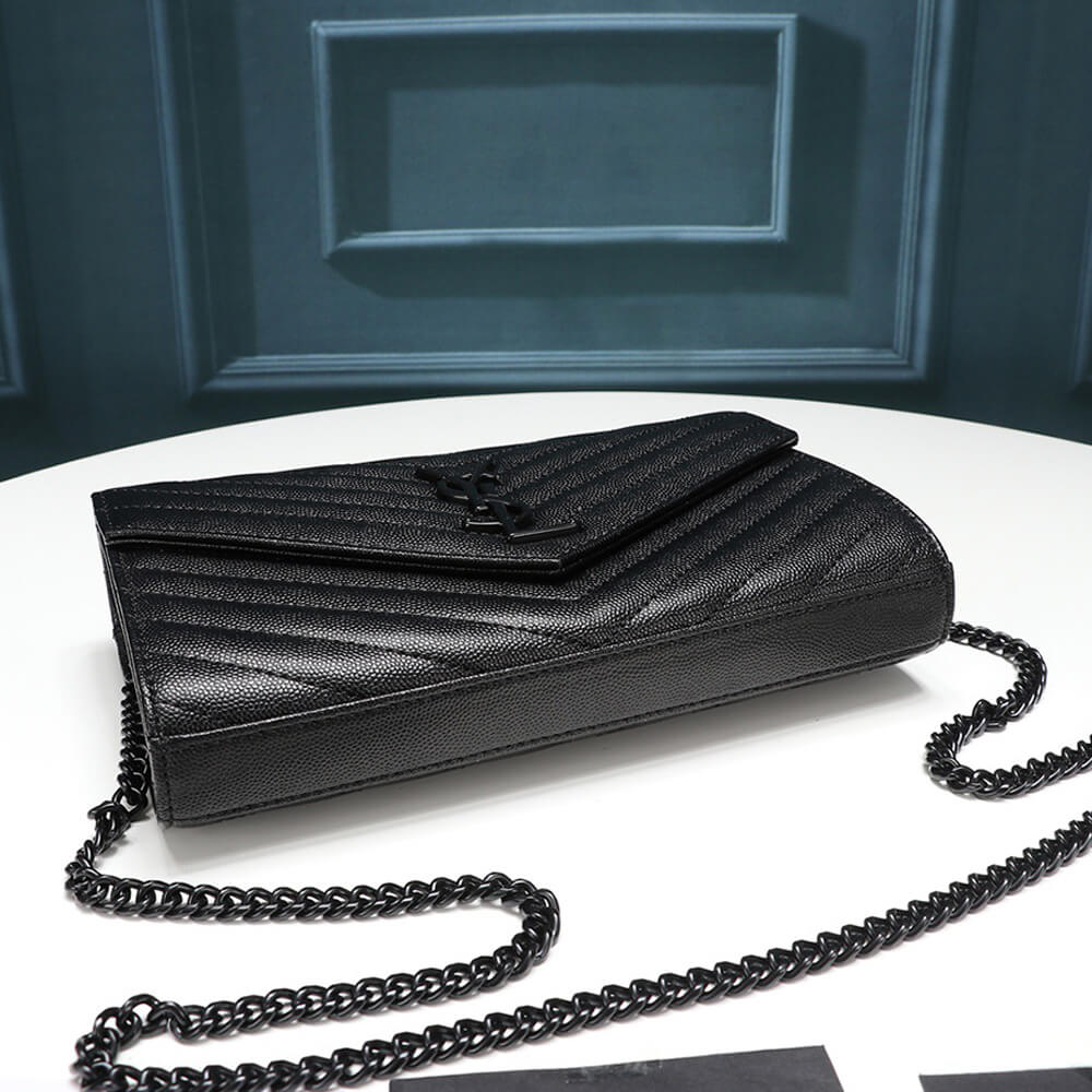 YSL Saint Laurent Chain-strap YSL-plaque grained-leather wallet