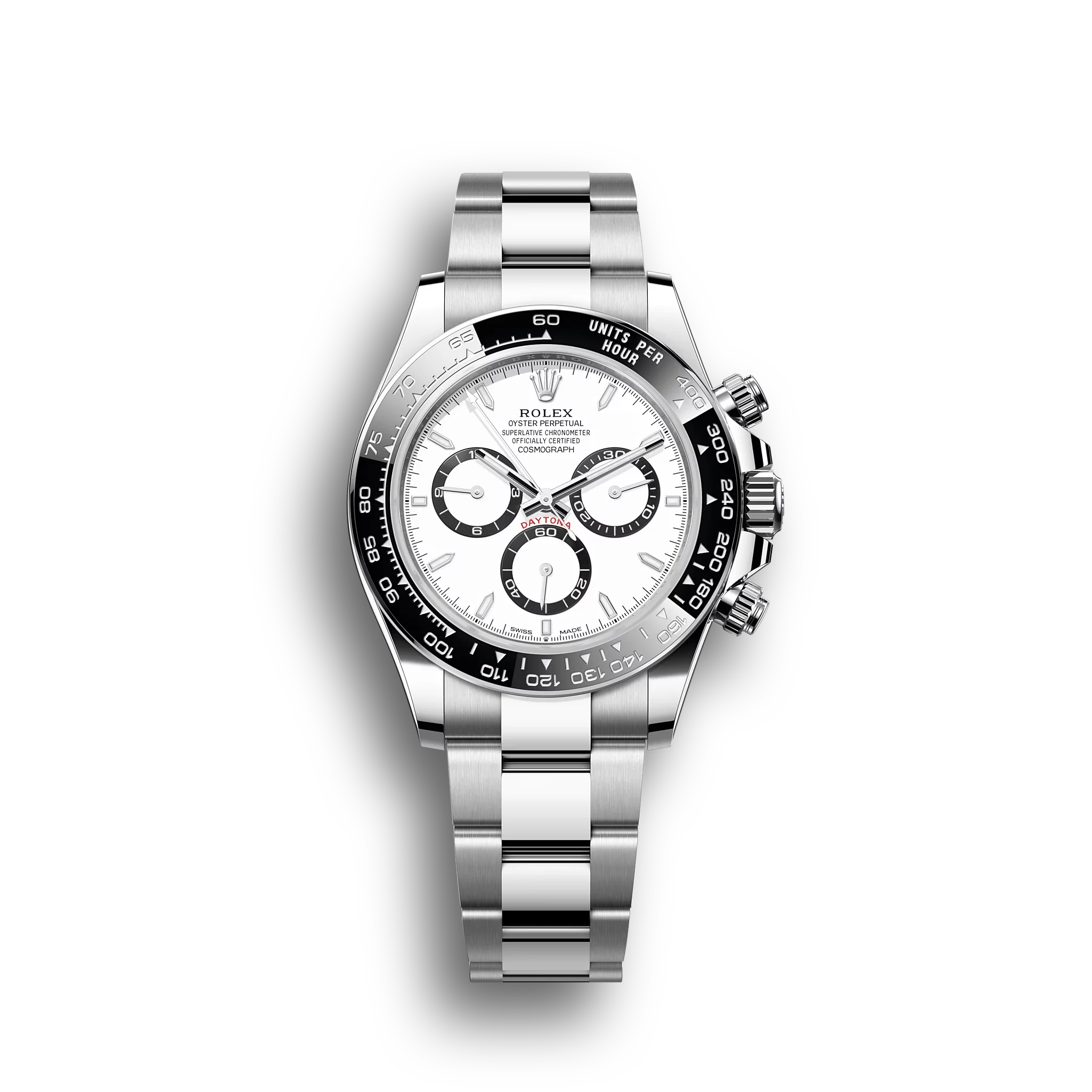 Daytona Cosmograph: Oyster, Black, White dial, m126500ln-0001