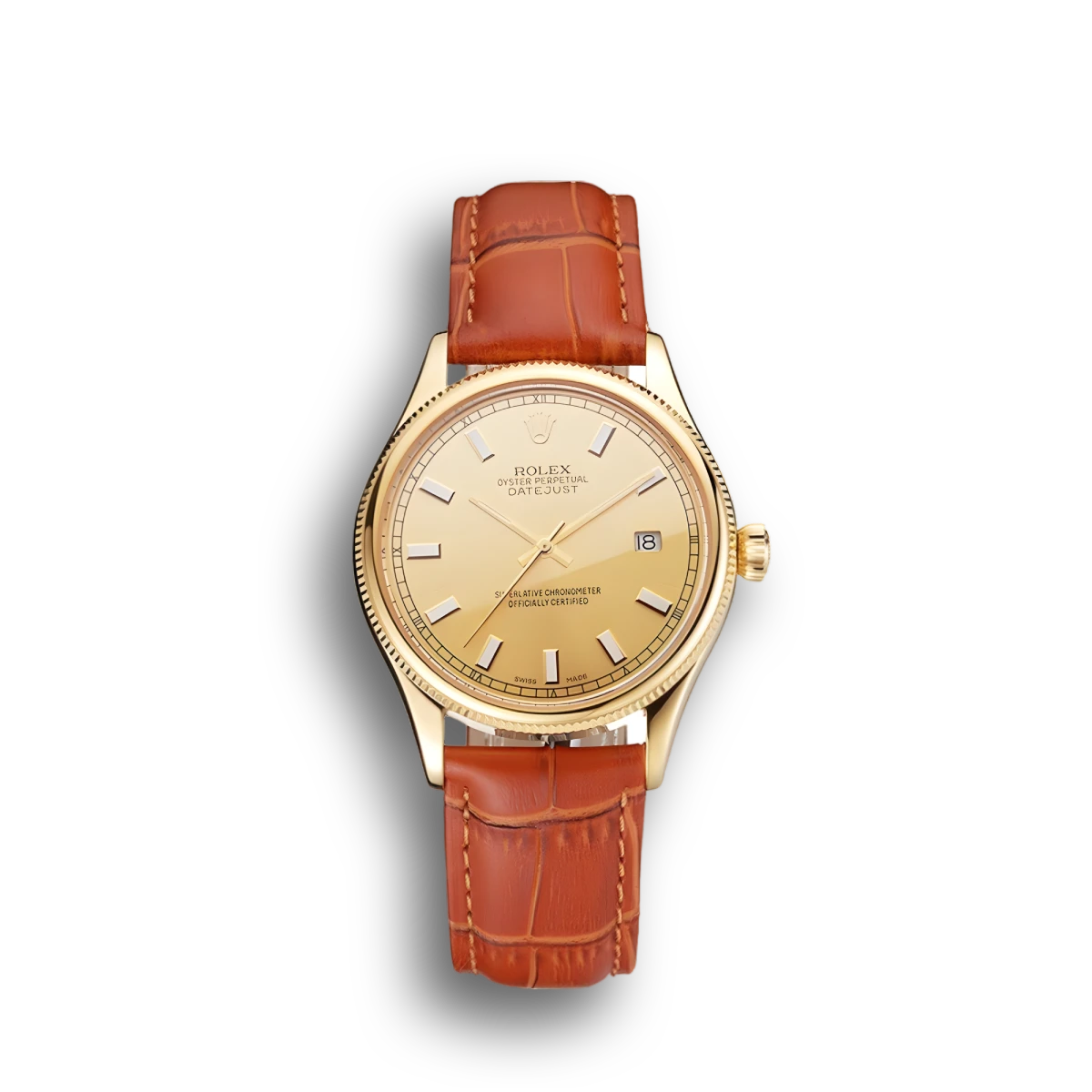 Datejust Gold Dial Gold Case Light Brown Leather Strap