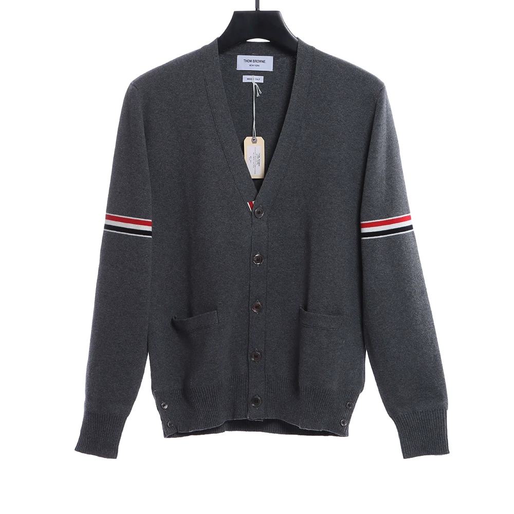 Double-sleeve webbing armband cardigan sweater