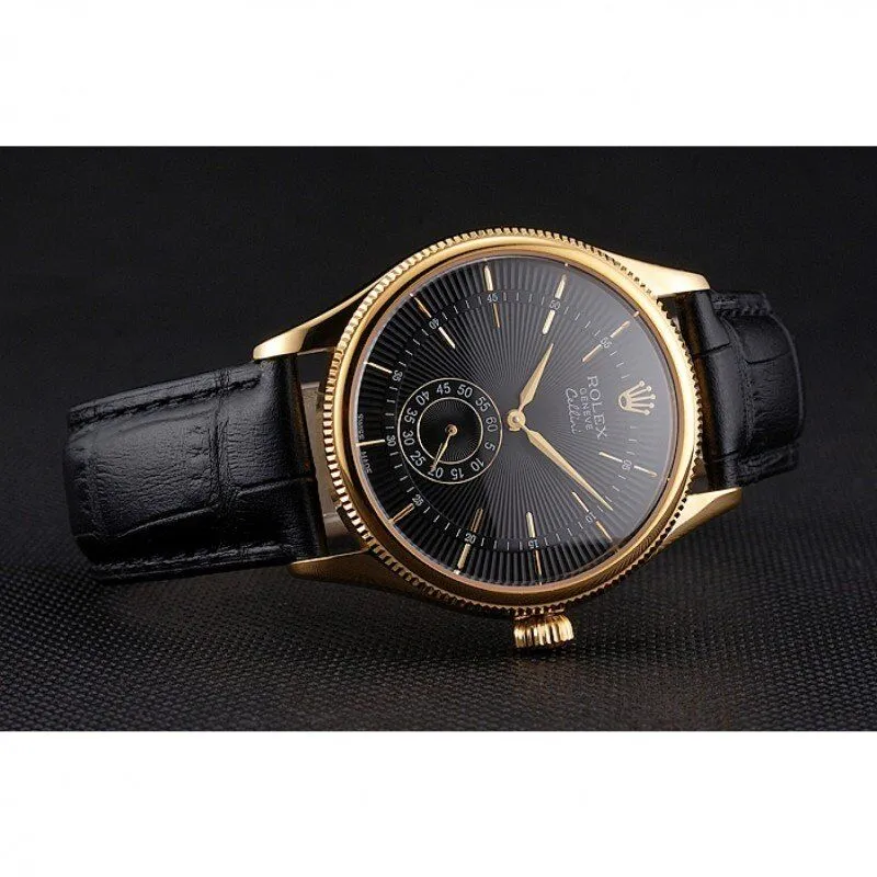 Swiss Cellini Black Dial Gold Case Black Leather Strap