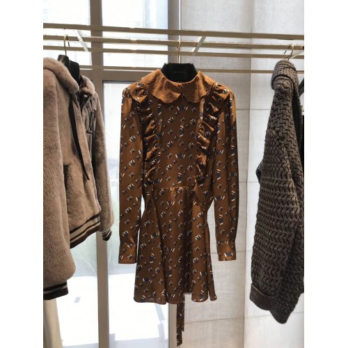 LOUIS VUITTON LONG SLEEVED DRESS WITH EMBROIDERED COLLAR AND FRILL DETAIL 1A5JX1