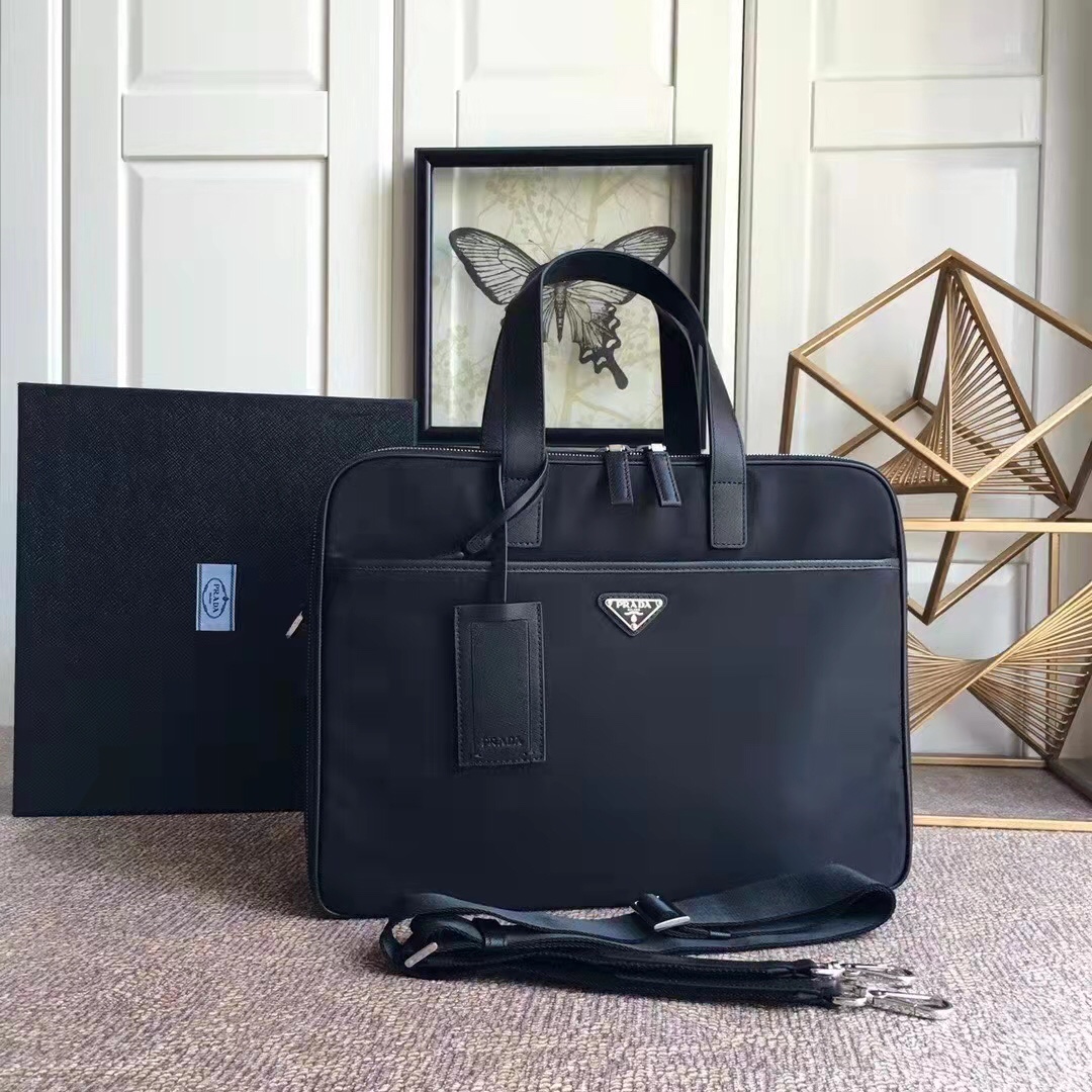 2021 New Prada Nylon and Saffiano Leather Work Bag 2VE407 Fake