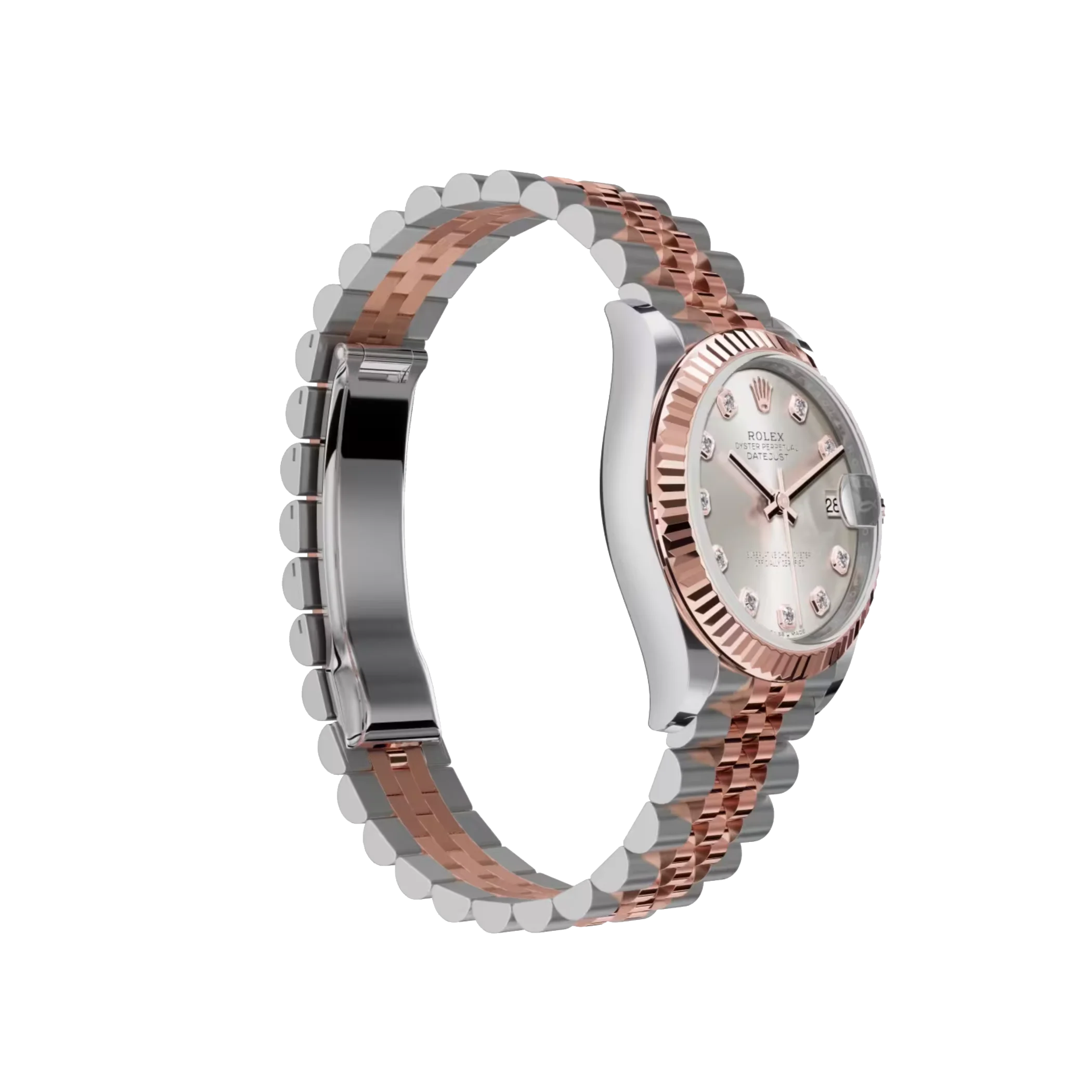 Datejust: Oystersteel and Everose gold, silver, diamond-set dial, Jubilee bracelet, m278271-0016
