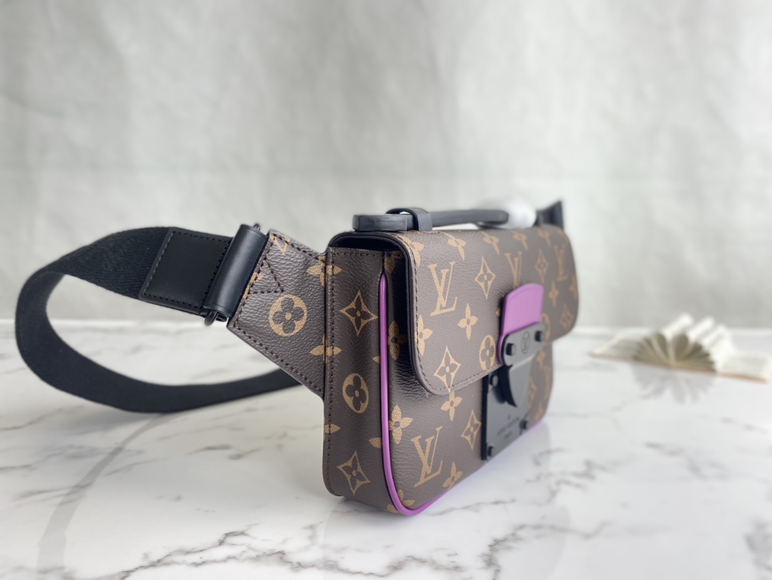 Louis Vuitton Mens S Lock Sling Monogram Macassar Coated Canvas M46245