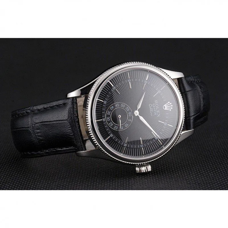Swiss Cellini Black Dial Stainless Steel Case Black Leather Strap