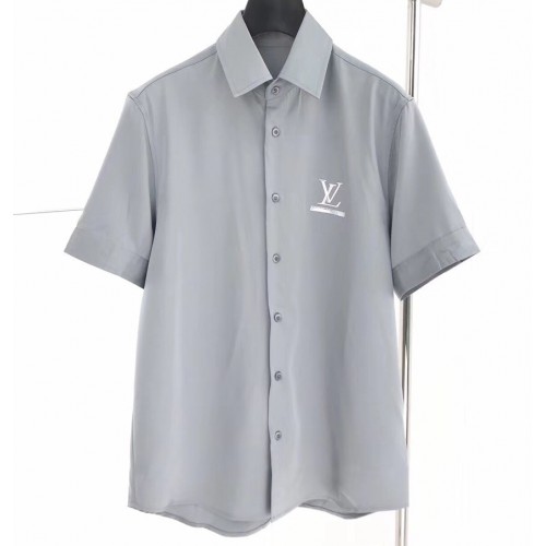 Louis Vuitton Silver Logo Print Short-sleeve Shirt Gray
