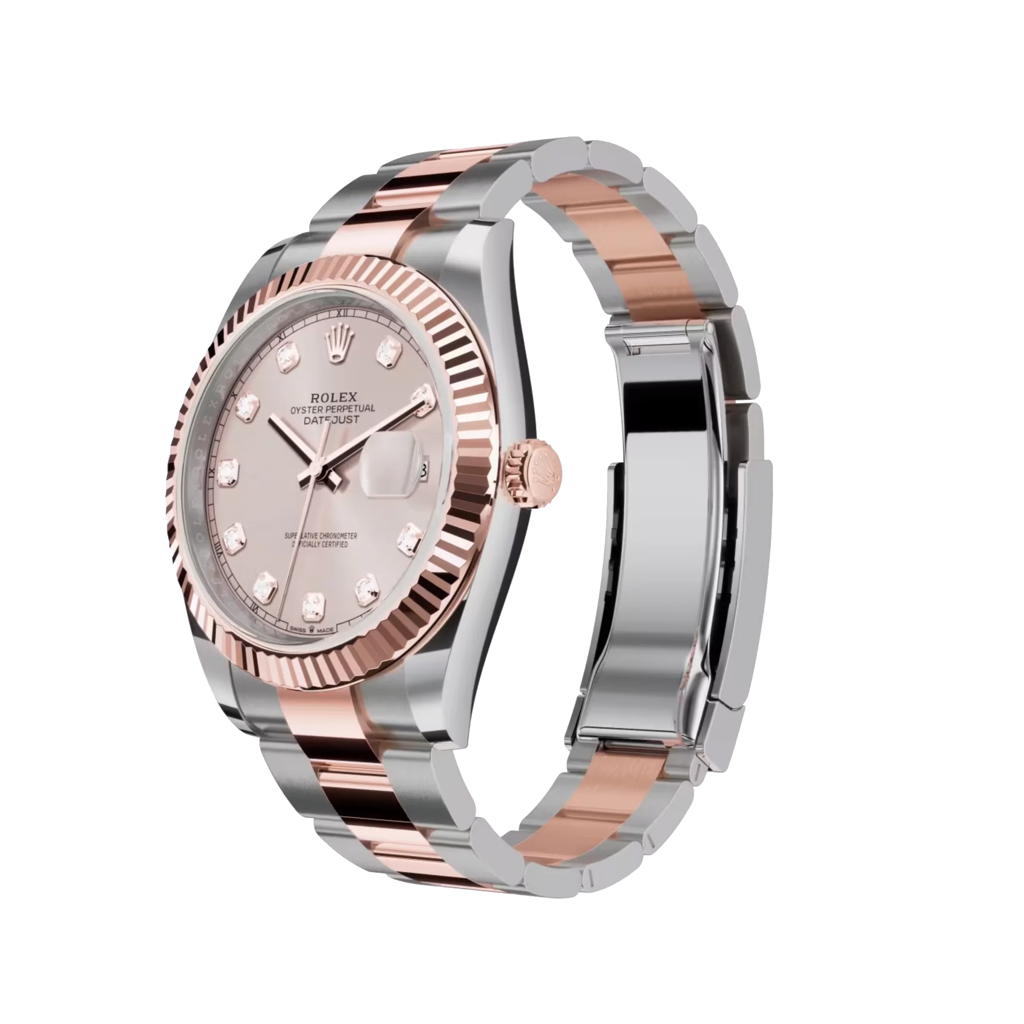 Datejust: Oystersteel and Everose gold, sundust diamond-set dial, Oyster bracelet, m126331-0007
