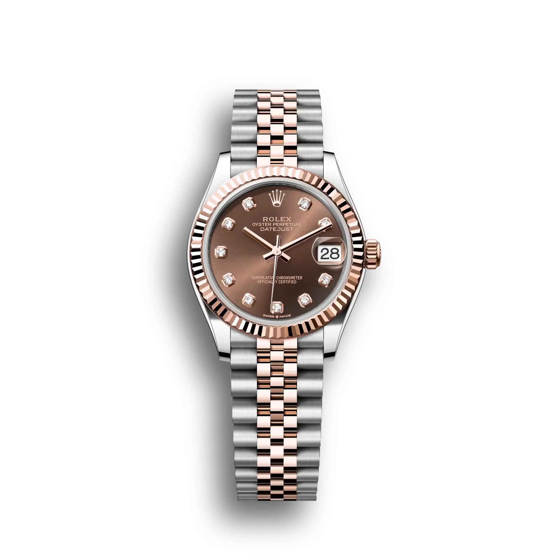 Datejust: Oystersteel and Everose gold, chocolate, diamond-set, m278271-0028