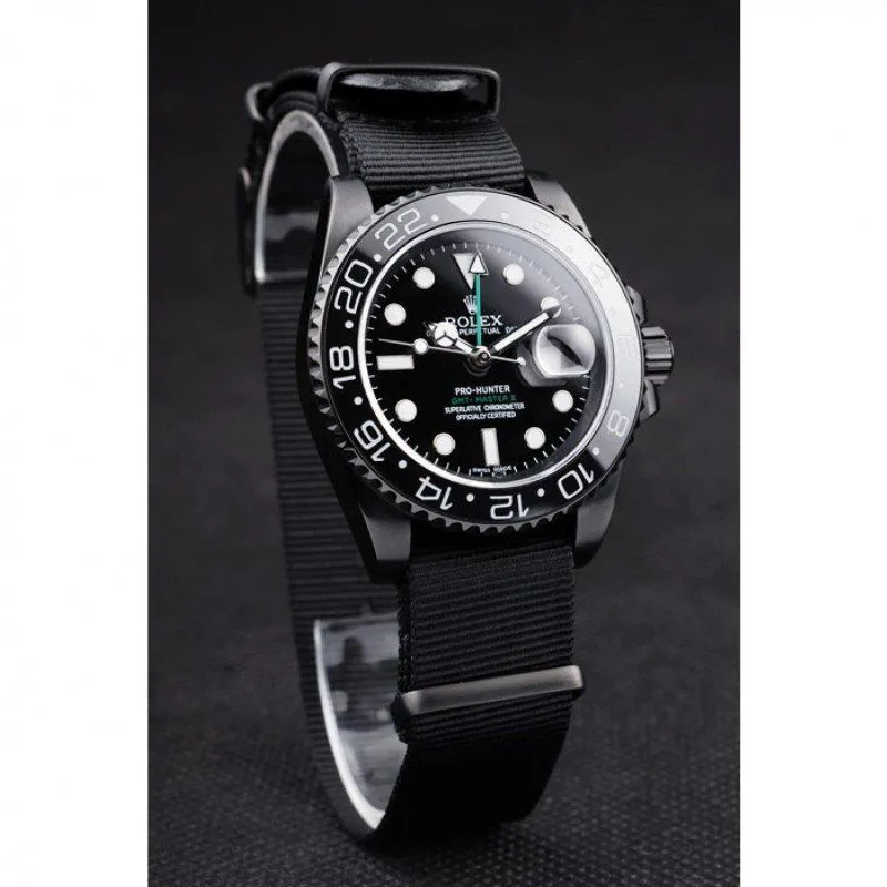 Swiss GMT Master II Pro-Hunter Black Fabric Strap Black Dial