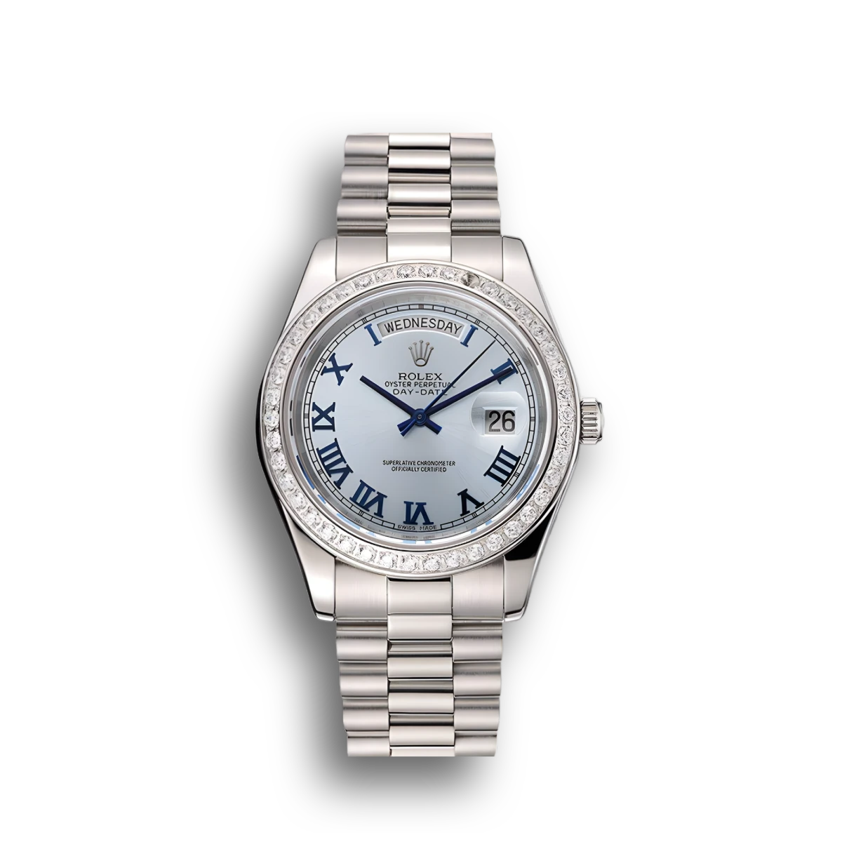 Swiss Day-Date Ice Blue Dial Diamond Case Stainless Steel Bracelet 1453962