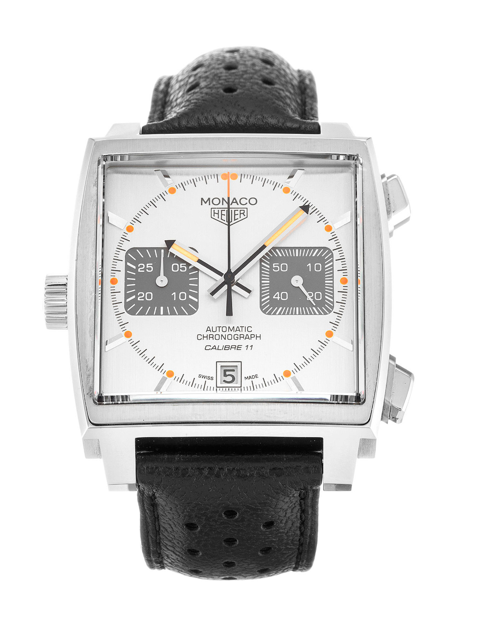 Monaco Silver Dial Leather Strap CAW211C.FC6241-38 MM