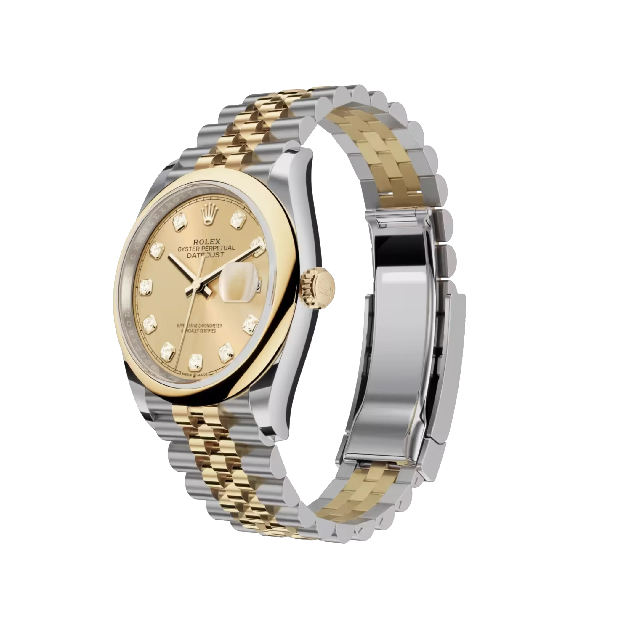 Datejust: Oystersteel and yellow gold, champagne colour, diamond-set dial, Jubilee bracelet, m126203-0017