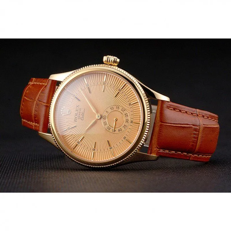 Swiss Cellini Gold Dial Gold Case Light Brown Leather Strap