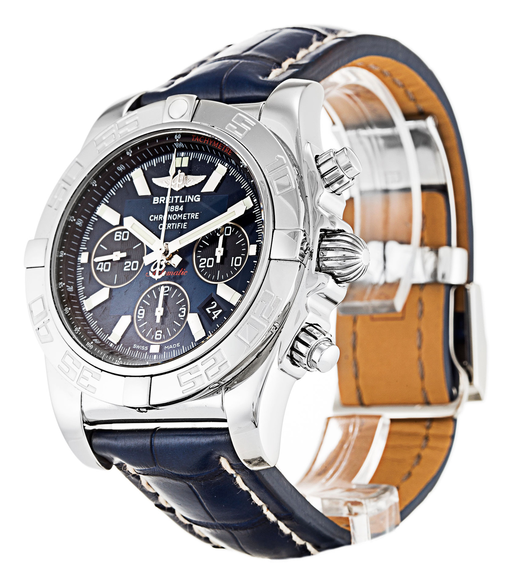 Chronomat 44 Black Dial Leather Strap AB0110